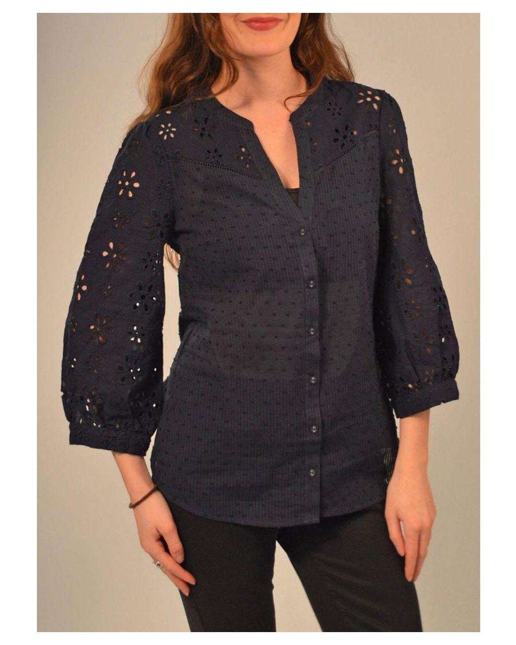 Oasis Blue Broderie Dobby Blouse
