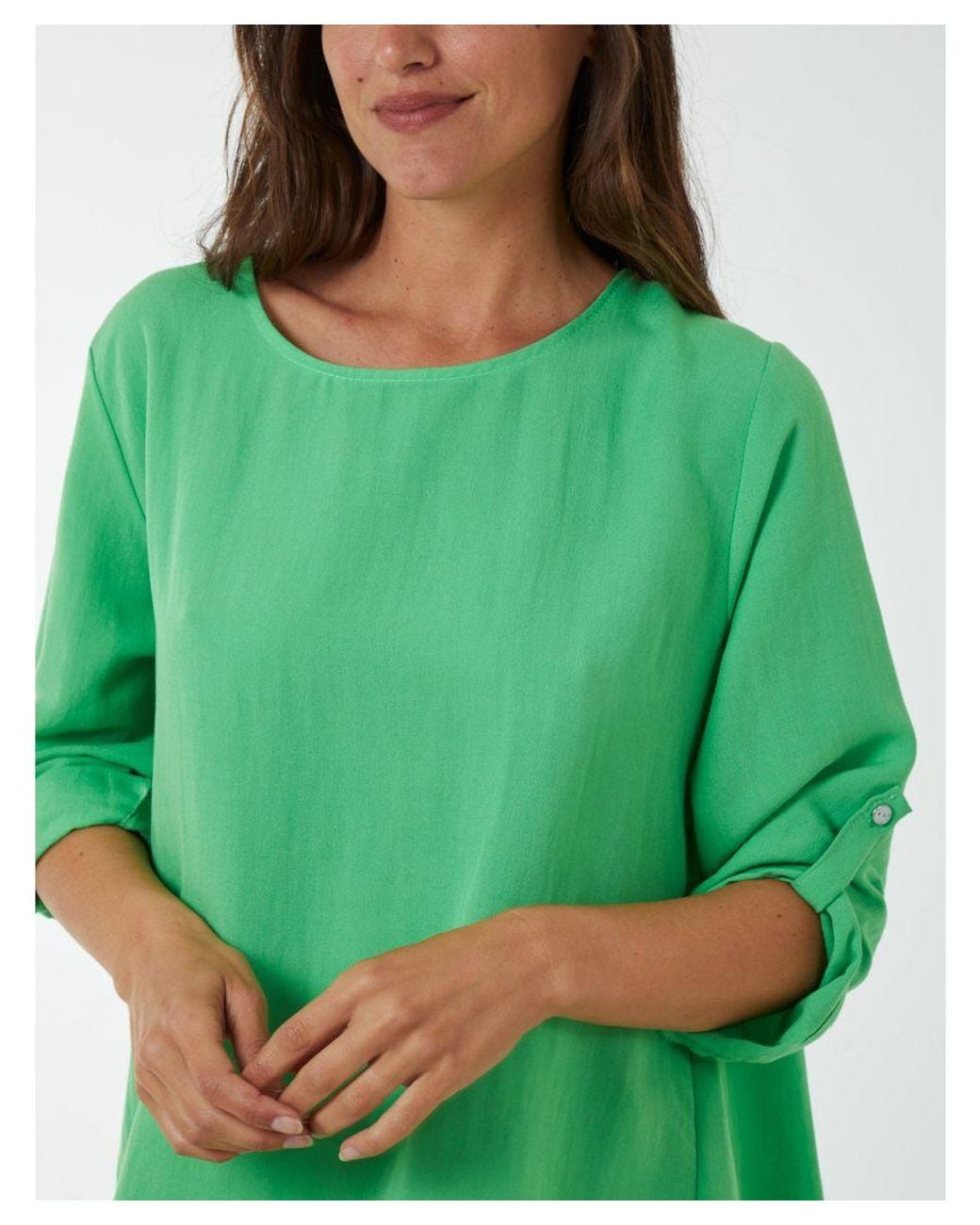 Blue Vanilla Green Round Neck Button Sleeve Blouse