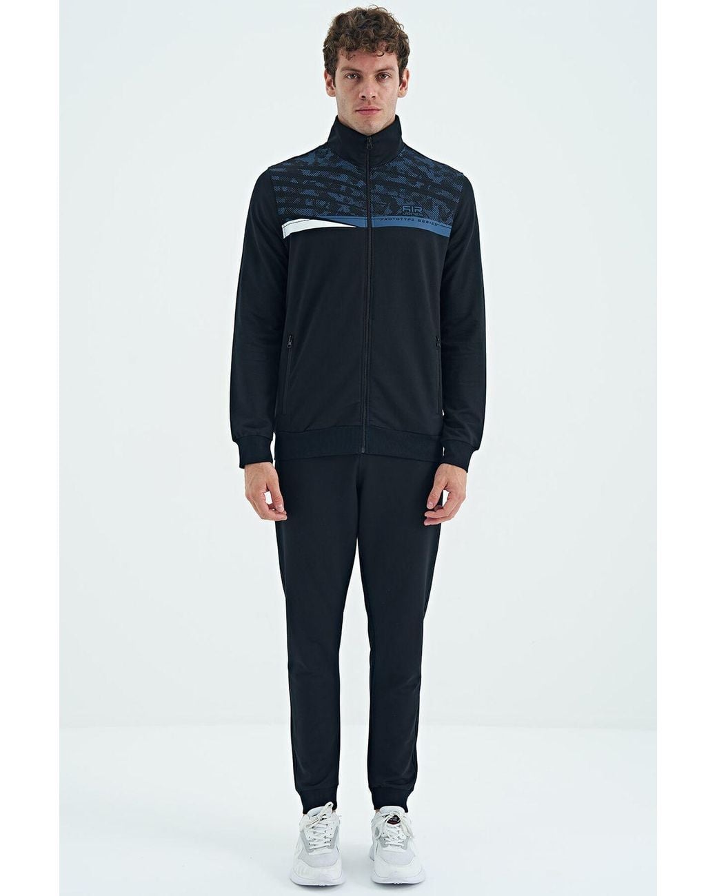 TOMMY LIFE Blue Printed Zip-Collar Sweatshirt And Pants Set for men