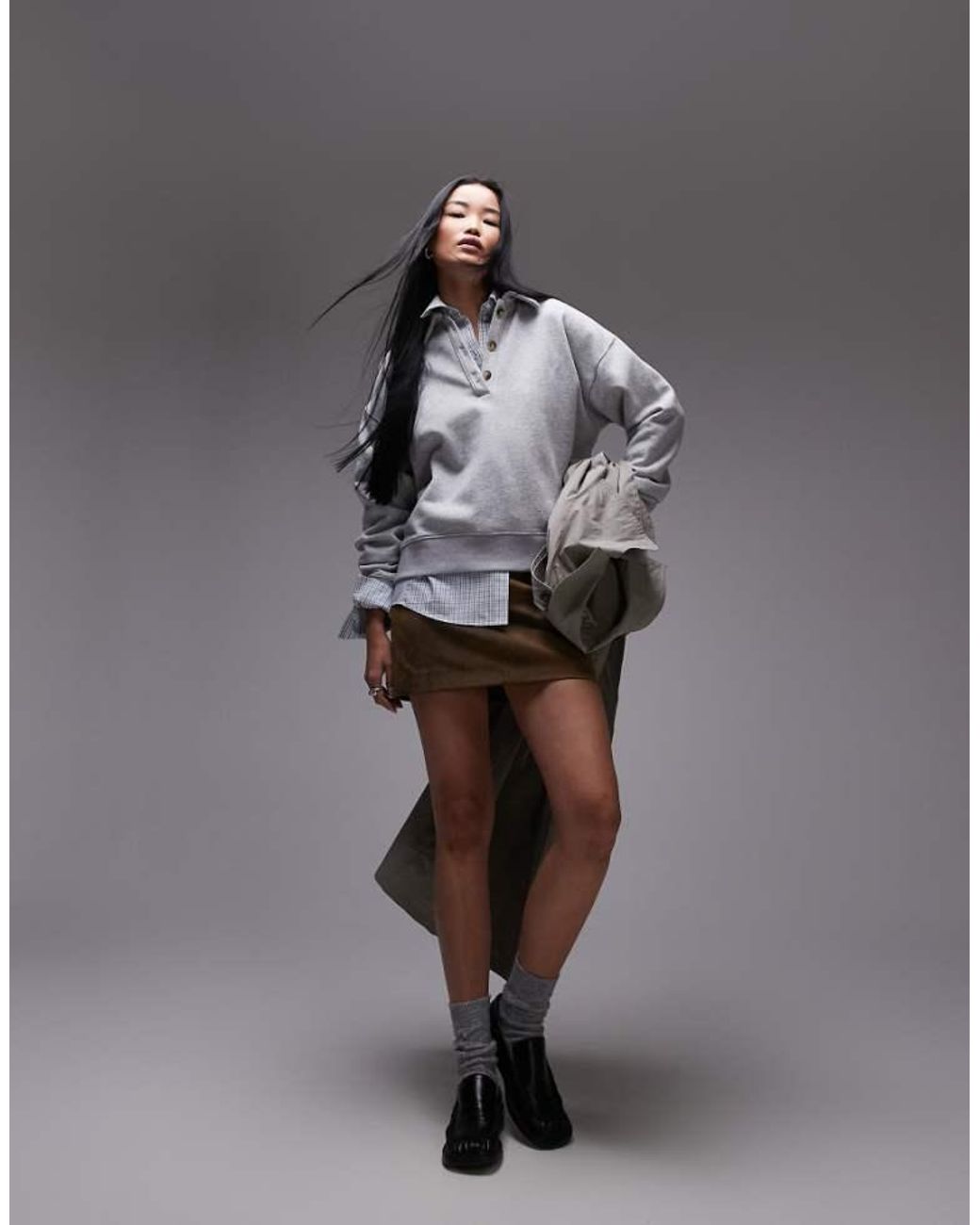 TOPSHOP Gray Real Suede Mini Skirt
