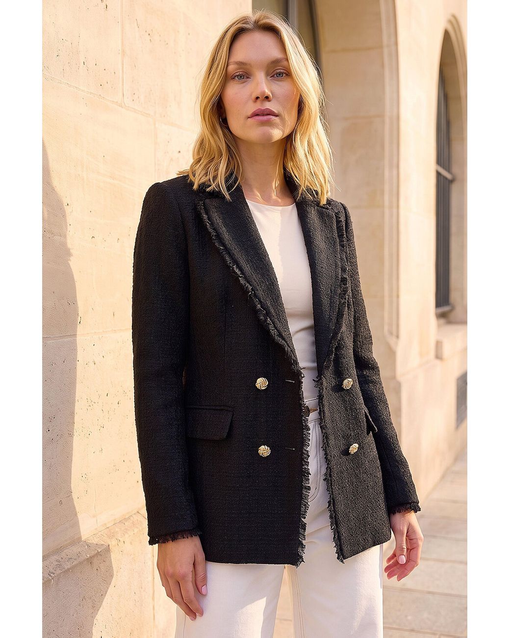 Roman Black Fray Mid Boucle Jacket