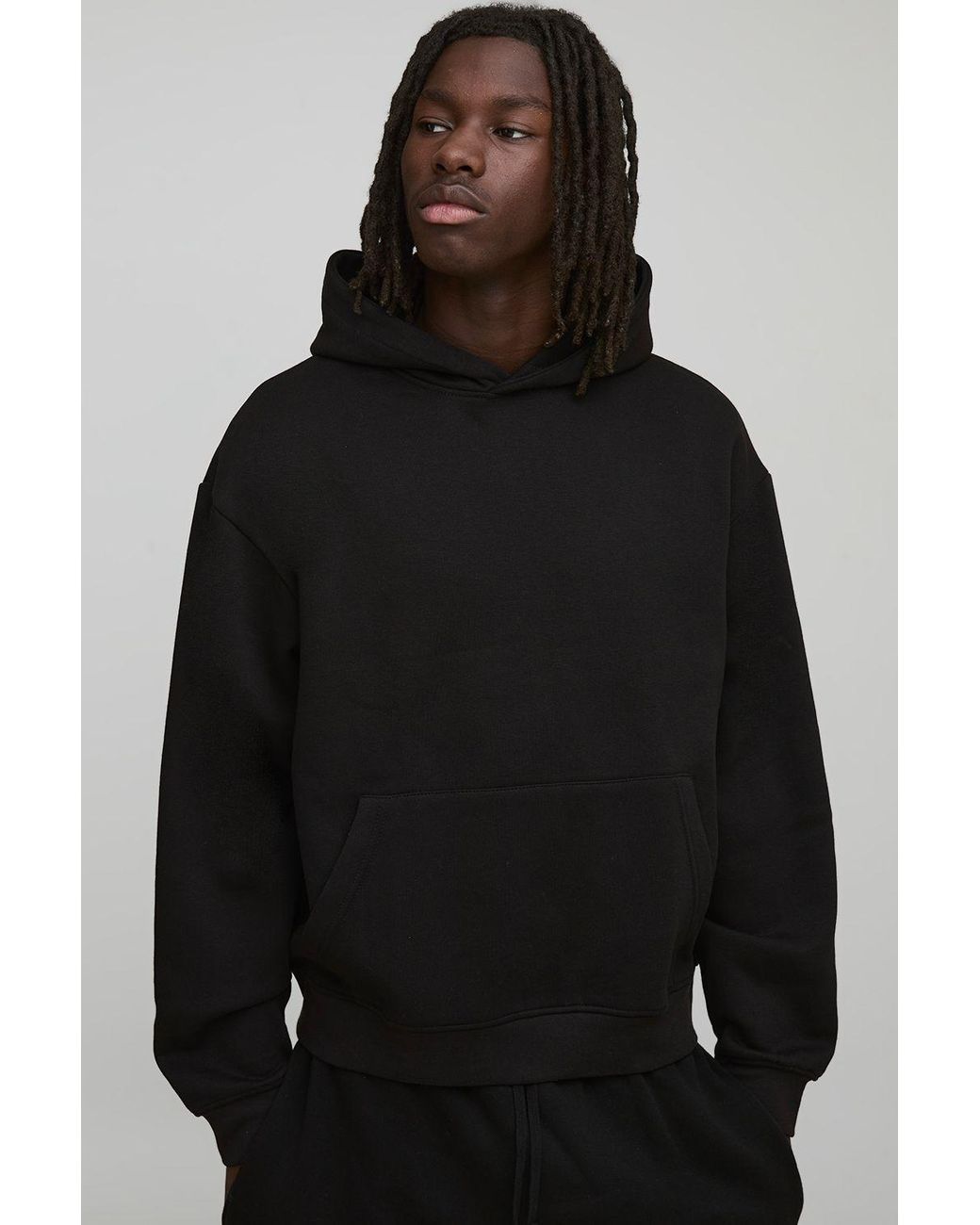 BoohooMAN Black Basic Oversized Boxy Hoodie for men