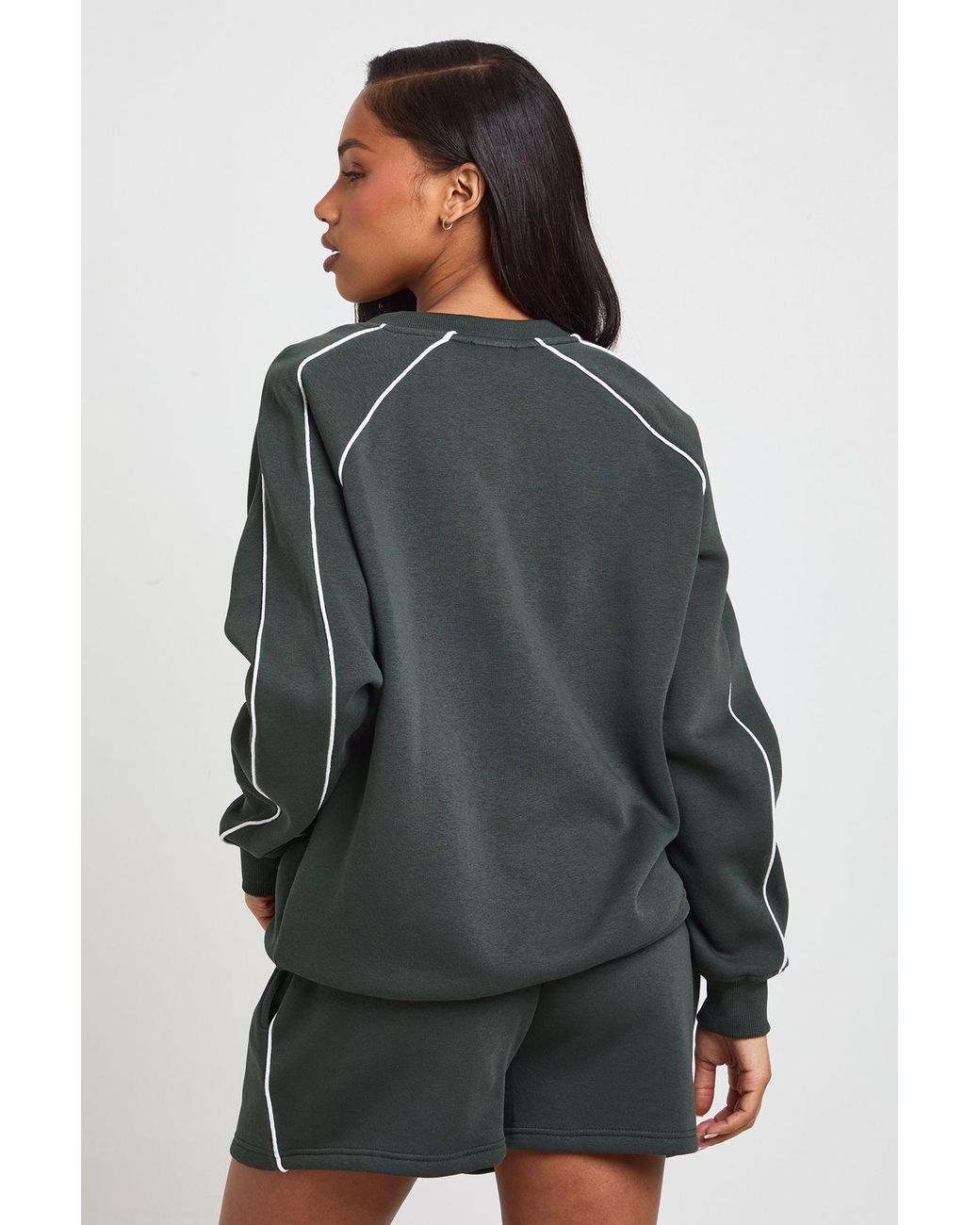 Boohoo Gray Ath Club Embroidered V Neck Piping Short Tracksuit