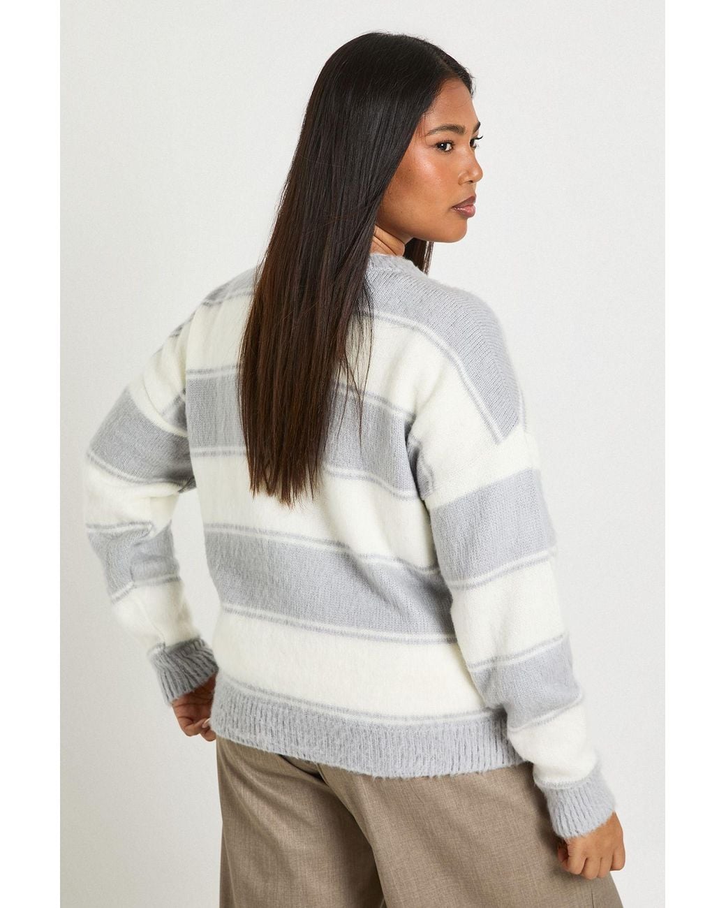 Boohoo White Plus Oversized Marl Stripe Jumper