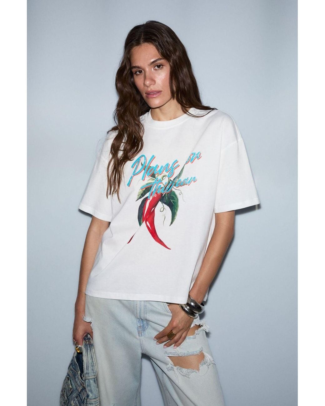 Grimelange Gray Printed Crew Neck T-Shirt