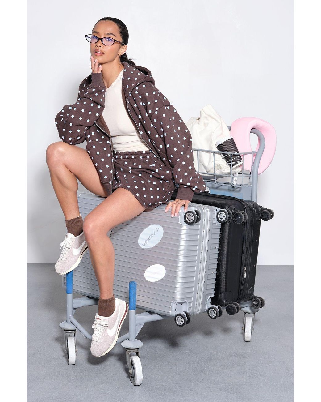 Boohoo Gray Polka Dot High Waist Sweat Short
