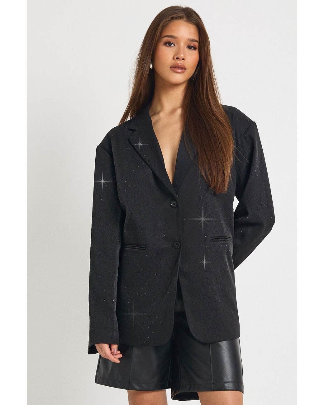 Boohoo Black Diamante Oversized Blazer