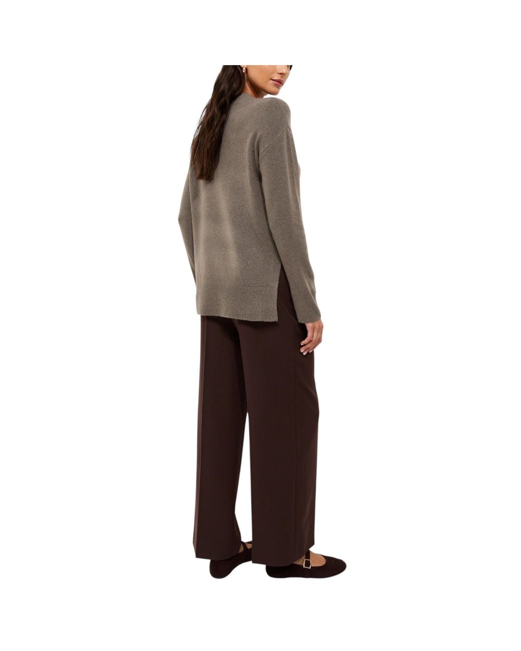 New Look Brown Side Slit Jumper Long Sleeve Sweatshirts Crew Neck Knitted Top