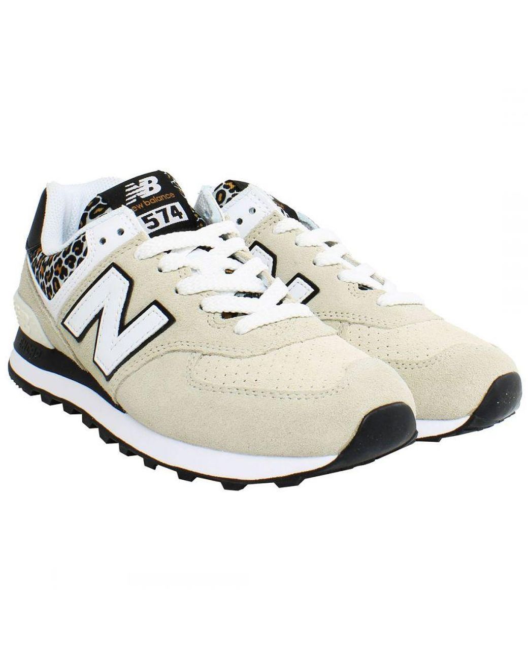New Balance White 574 Leopard Trainers