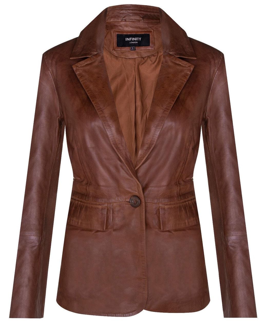 Infinity Leather Brown One Button Blazer Jacket-Newhaven