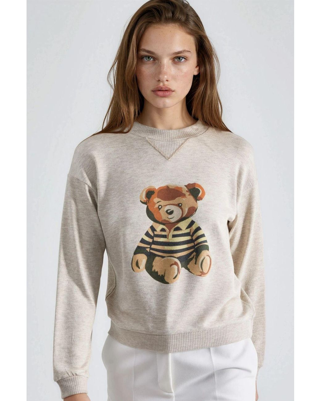 Busem White Printed Basic Sweatshirt