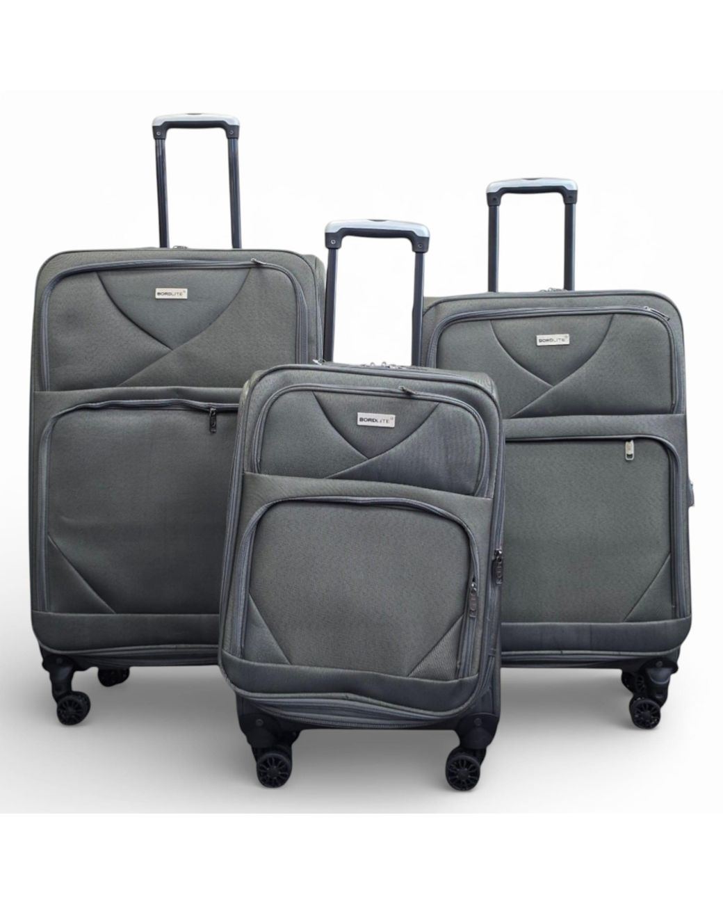 Infinity Leather Black Soft Shell Lightweight Nylon 4 Wheel Travel Case Holiday Suitcases