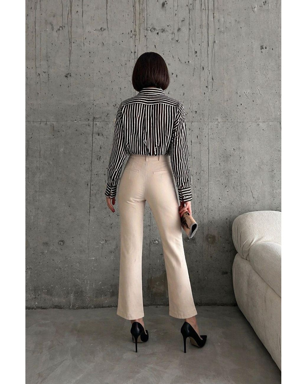 My Fashion Gray High Waist Pleated Tailored Trousers