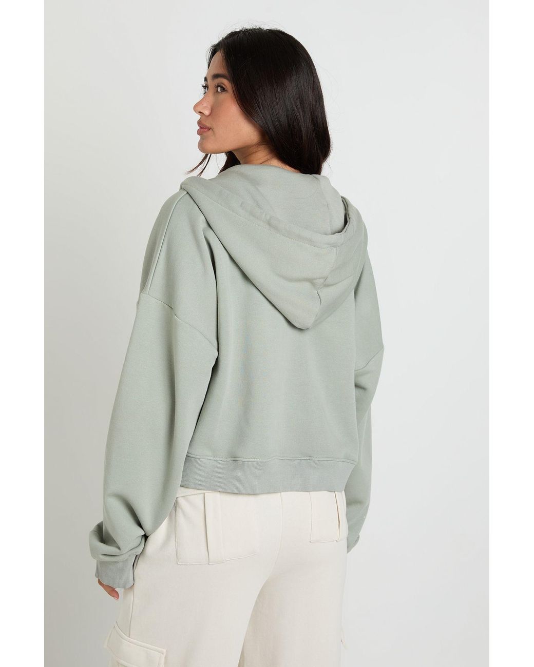 Boohoo Gray Washed Boxy Balloon Sleeve Oversized Zip Through Hoodie