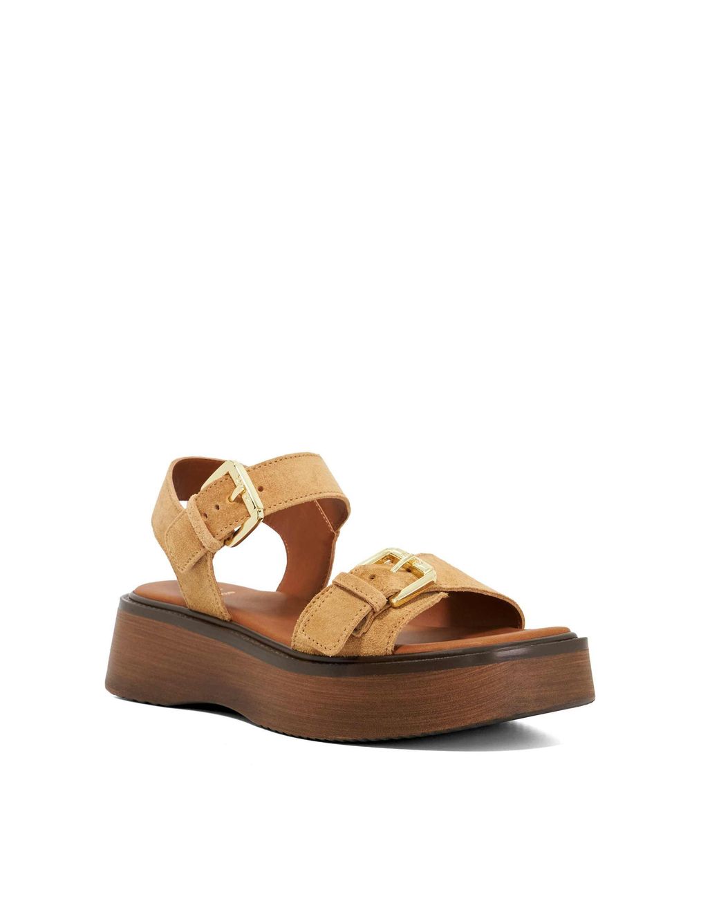 Dune Brown Luno Double Strap Flatform Sandals