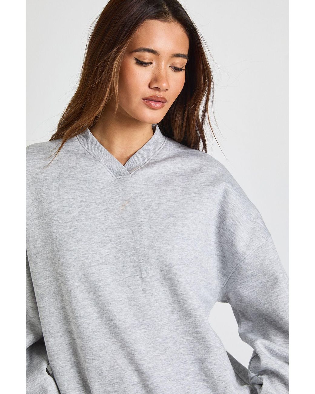 Boohoo White V Neck Oversized Sweatshirt