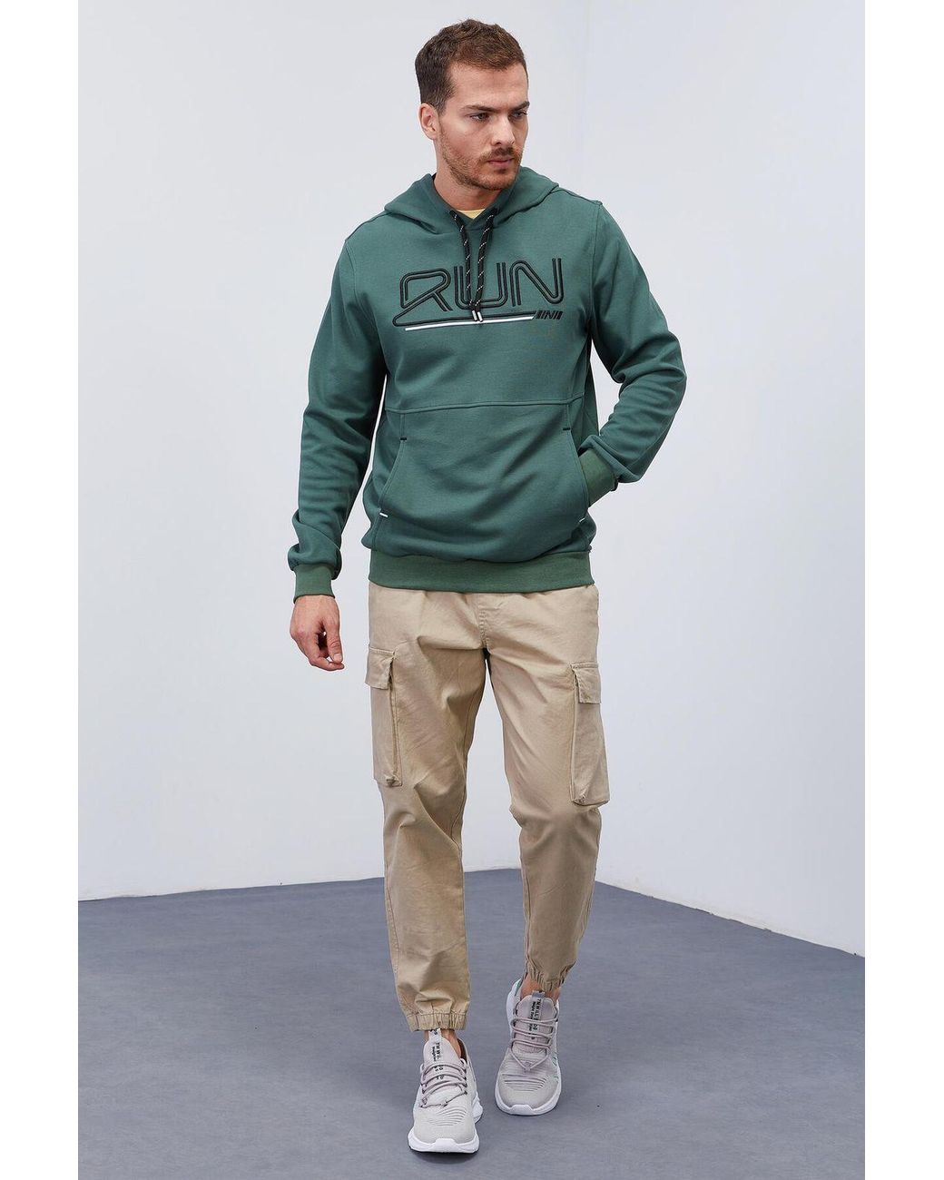 TOMMY LIFE Green Logo Printed Hooded Sweatshirt for men