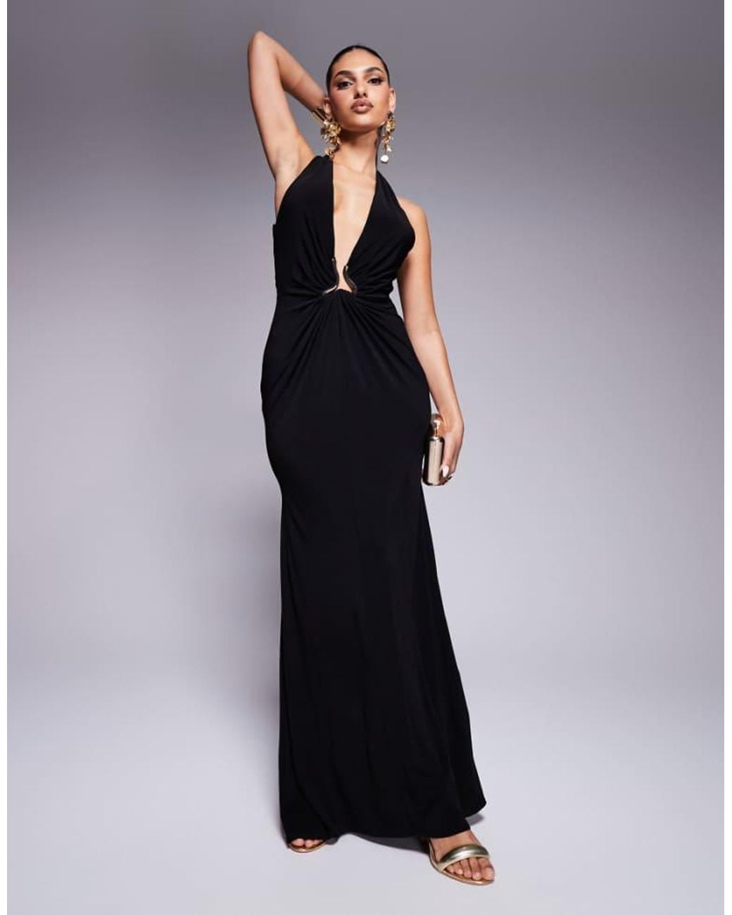 ASOS Blue Super Plunge Maxi Dress With Oversized Trim