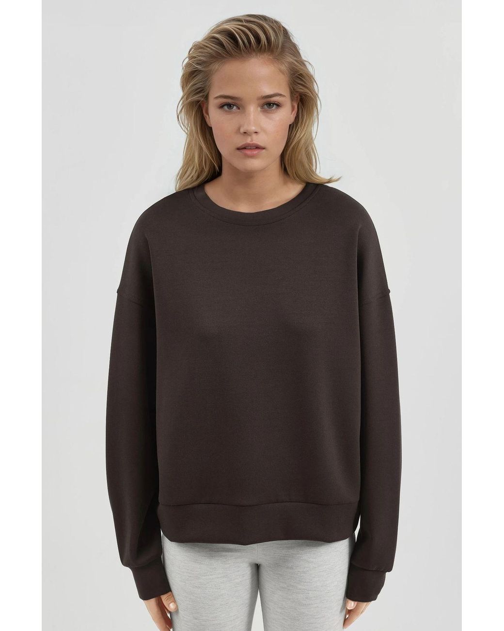 Busem Brown Relaxed Fit Crew Neck Modal Sweatshirt