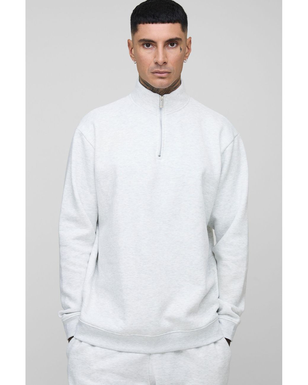 BoohooMAN White Tall Basic Oversized Quarter Zip Funnel Neck Sweatshirt for men