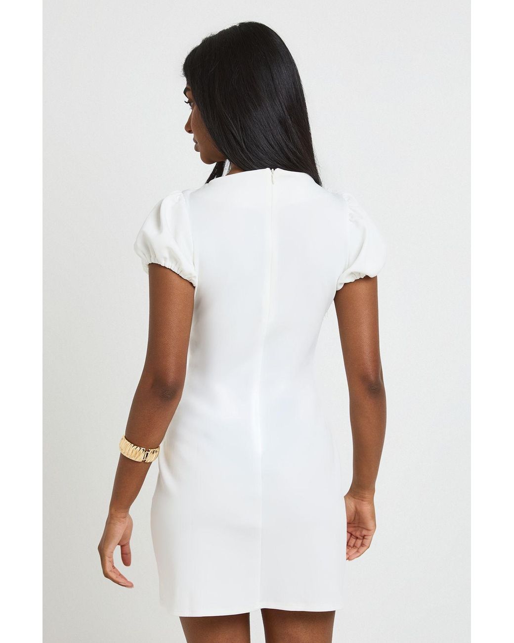 Boohoo White Puff Sleeve Bust Detail Shift Dress