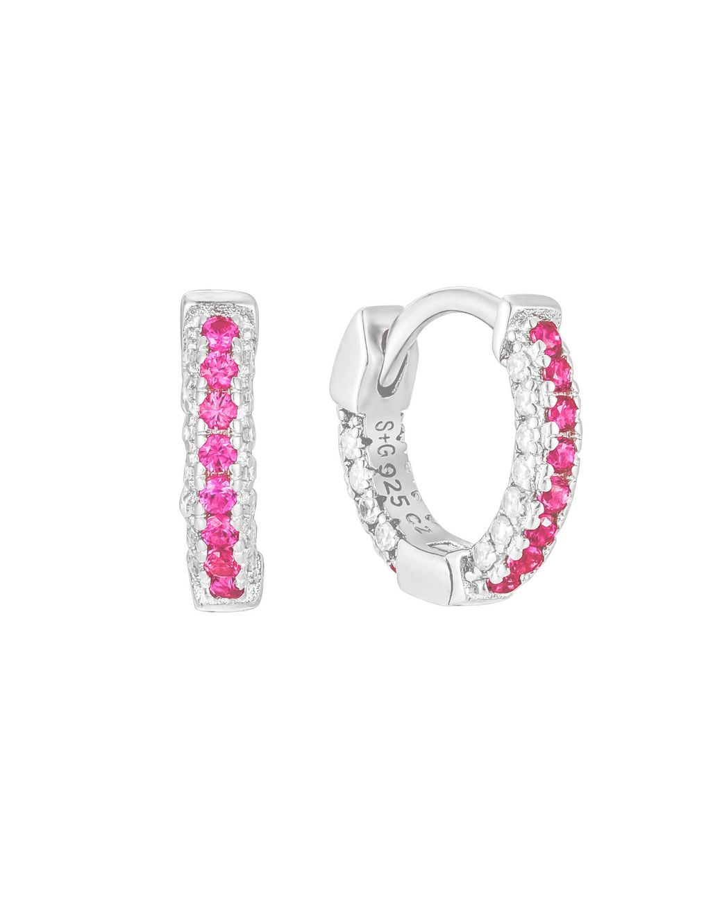 SEOL + GOLD Pink Sterling Pave Ruby Cz Hoops