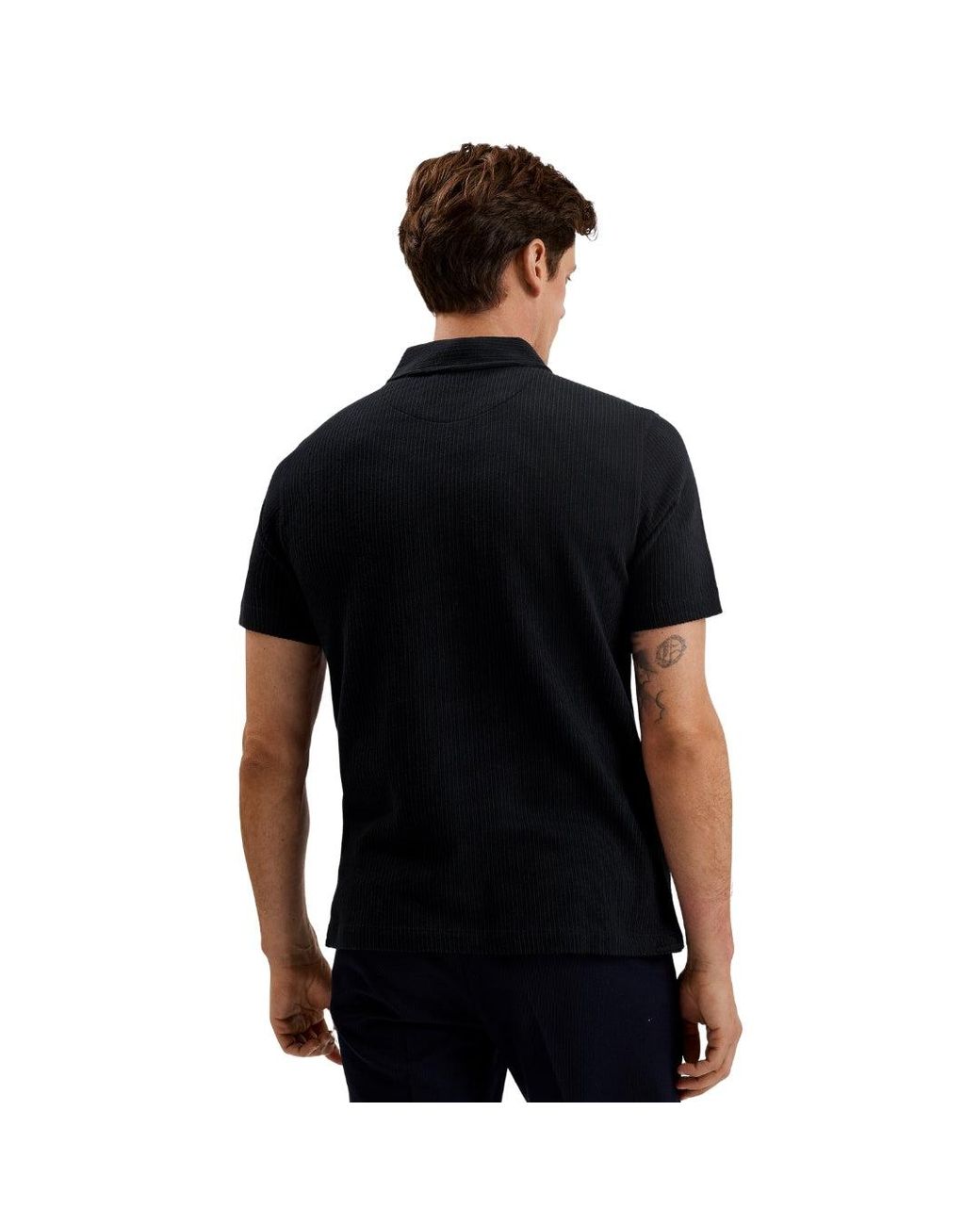 Ted Baker Blue Elgrave Regular Textured Half Zip Polo Shirt for men