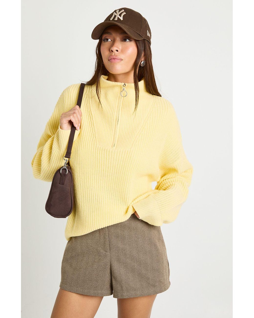 Boohoo Yellow Soft Knit Zip Neck Jumper