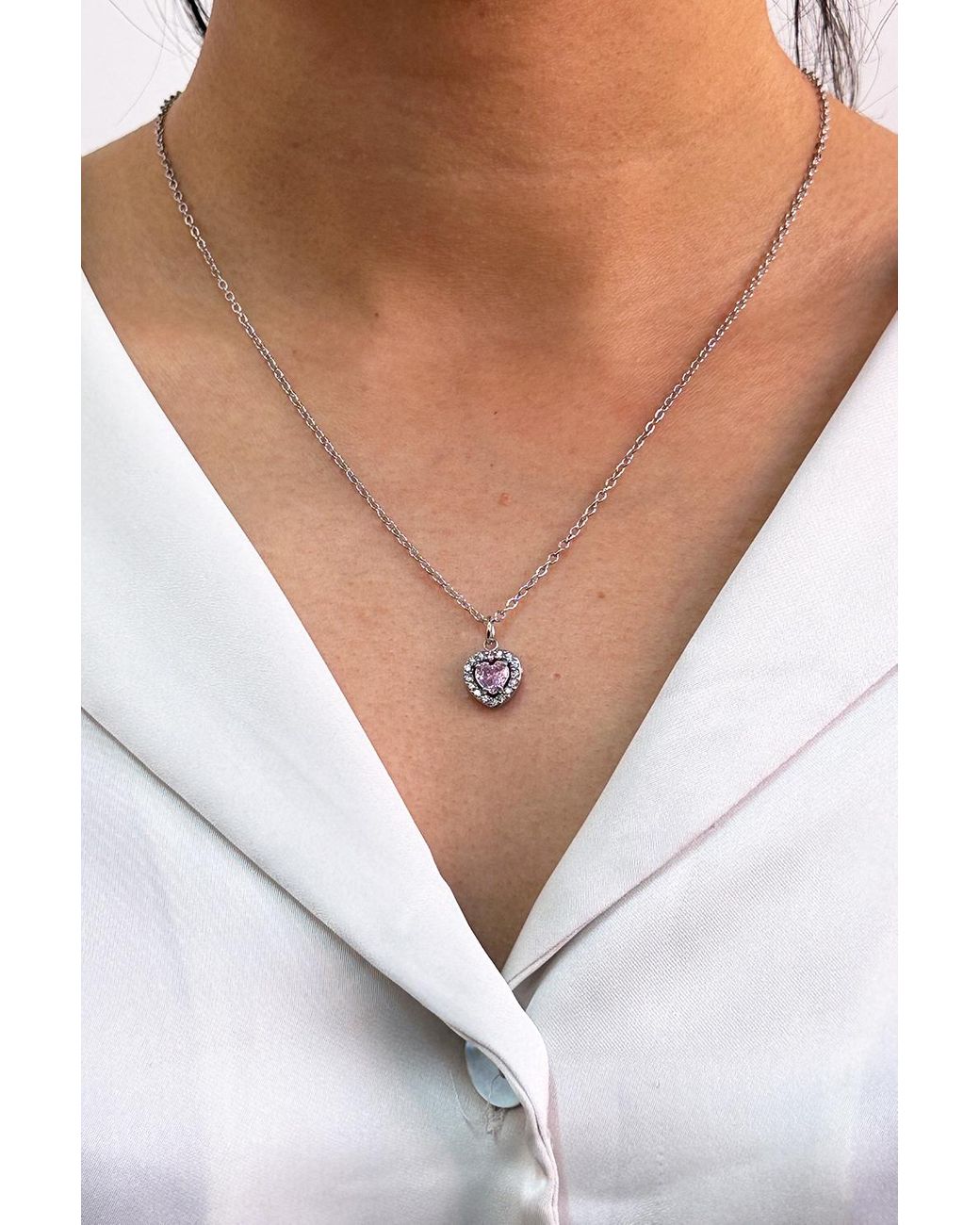 SVNX White Crystal Heart Pendant Necklace