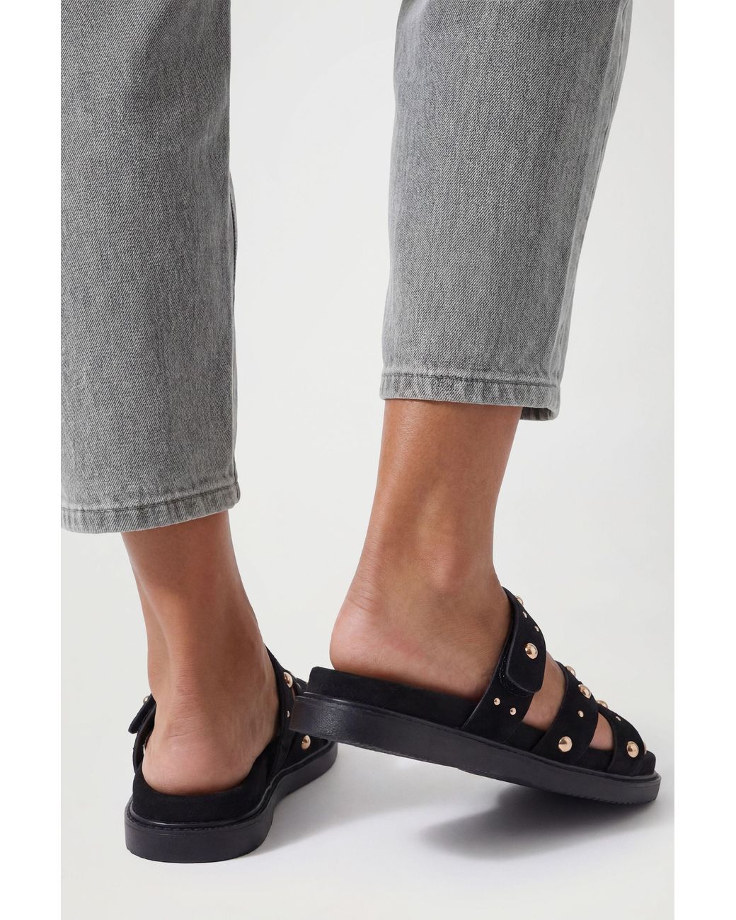 Boohoo Gray Wide Fit Faux Suede Stud Detail Footbed Sliders