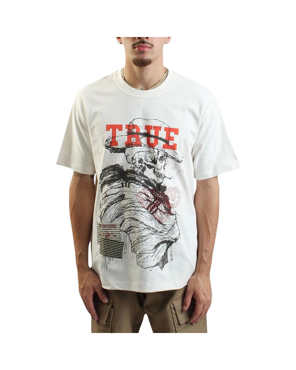 True Religion White 108466 Oversized T Shirts Yellowstone Drop Shoulder Soft Tee for men
