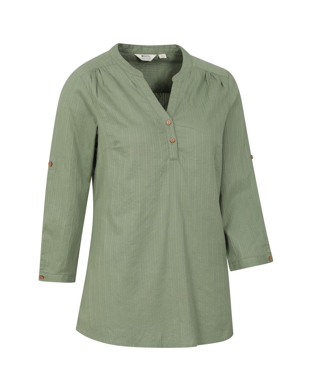 Mountain Warehouse Green 'Petra' 3/4 Sleeve Shirt Button Neck Breathable Everyday Top Cotton