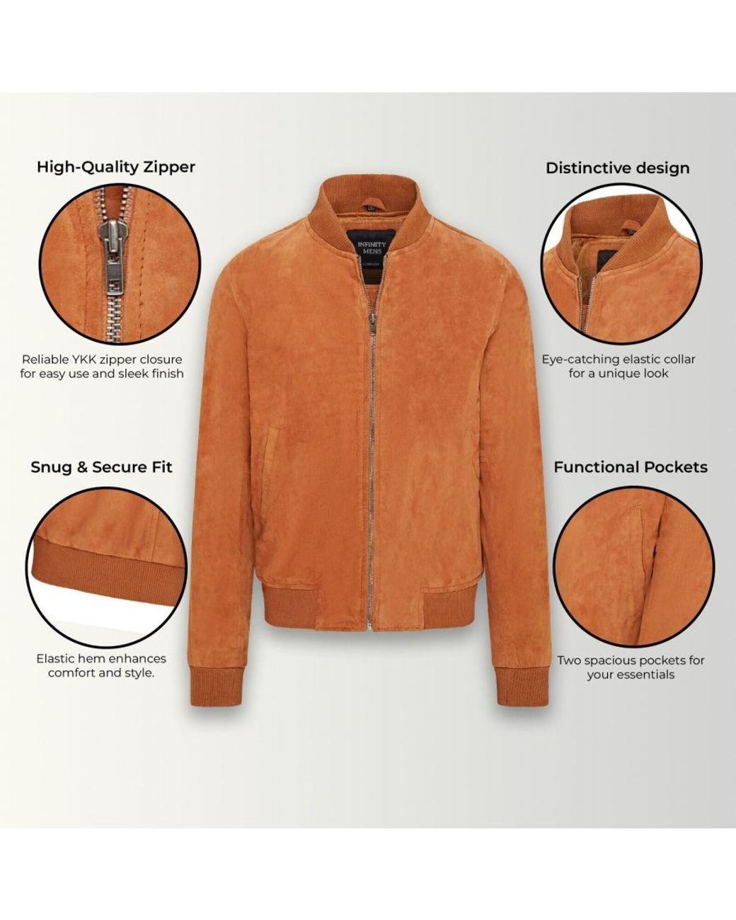 Infinity Leather Orange Soft Goat Suede Ma-1 Varsity Bomber Jacket for men