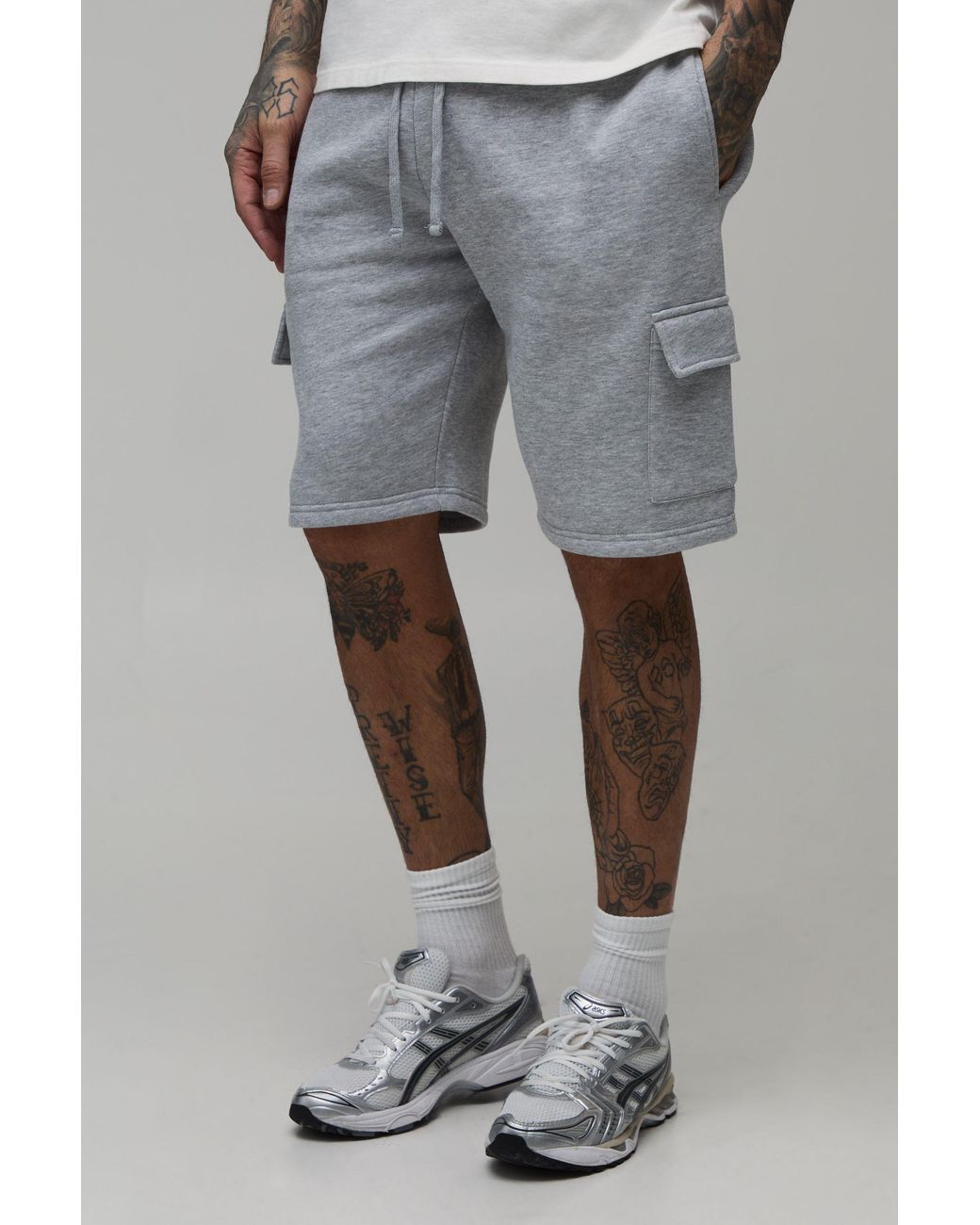 BoohooMAN Gray Tall Loose Fit Mid Length Cargo Shorts for men