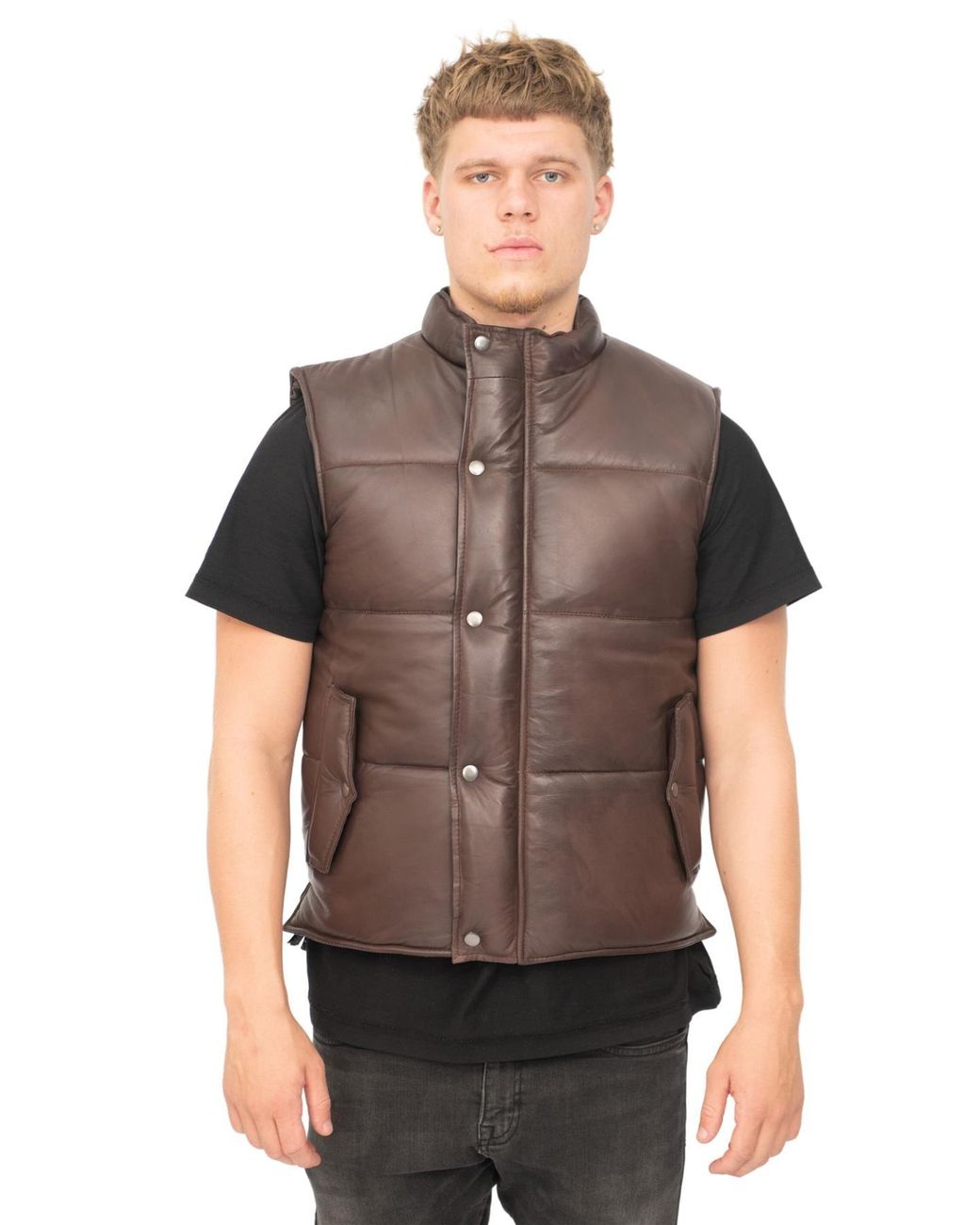 Infinity Leather Brown Classic Puffer Waistcoat-Nottingham for men