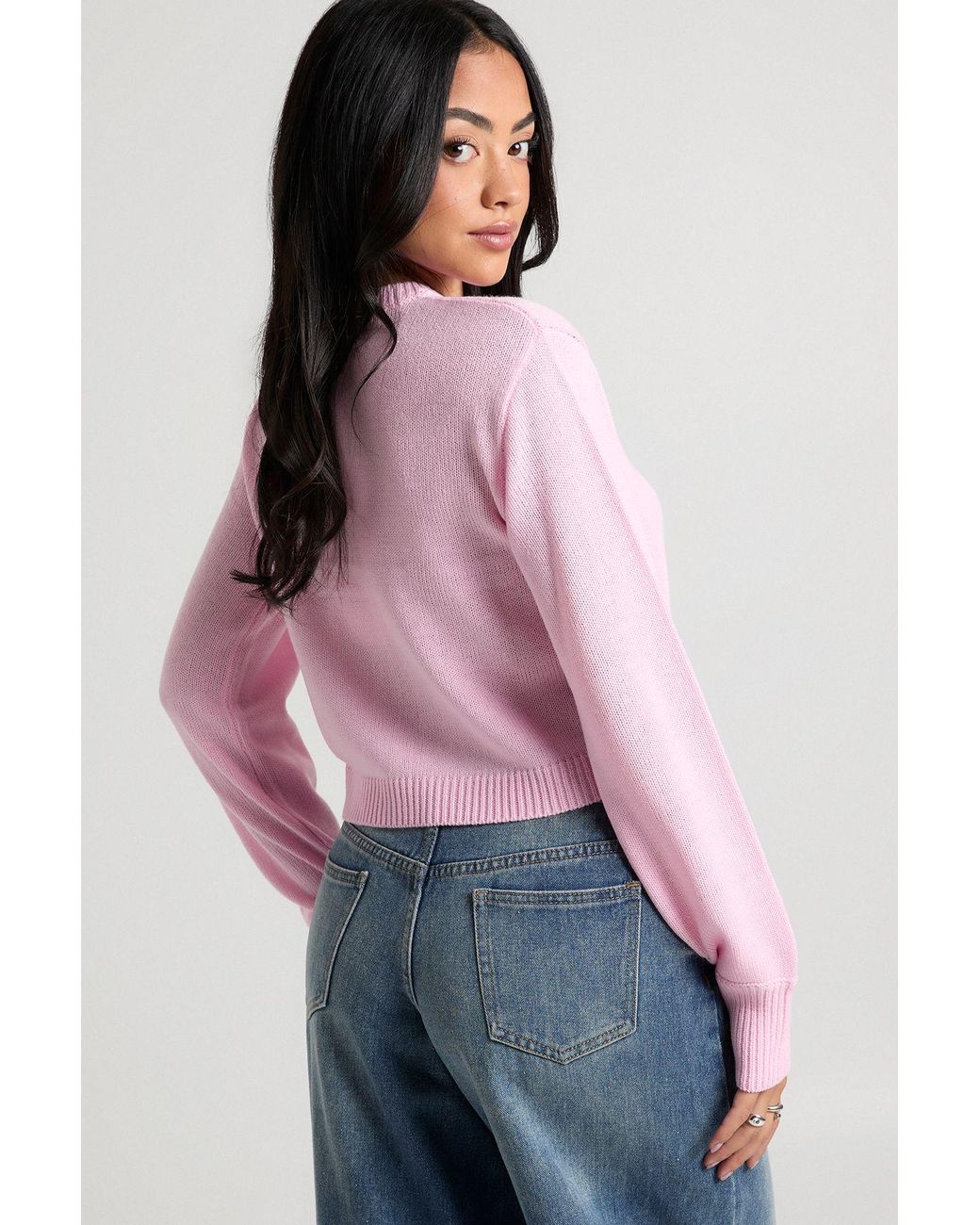 Boohoo Pink Tis The Season Cropped Christmas Jumper