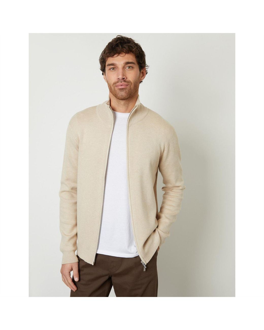 Threadbare Natural Wynnstay Zp Cardi for men