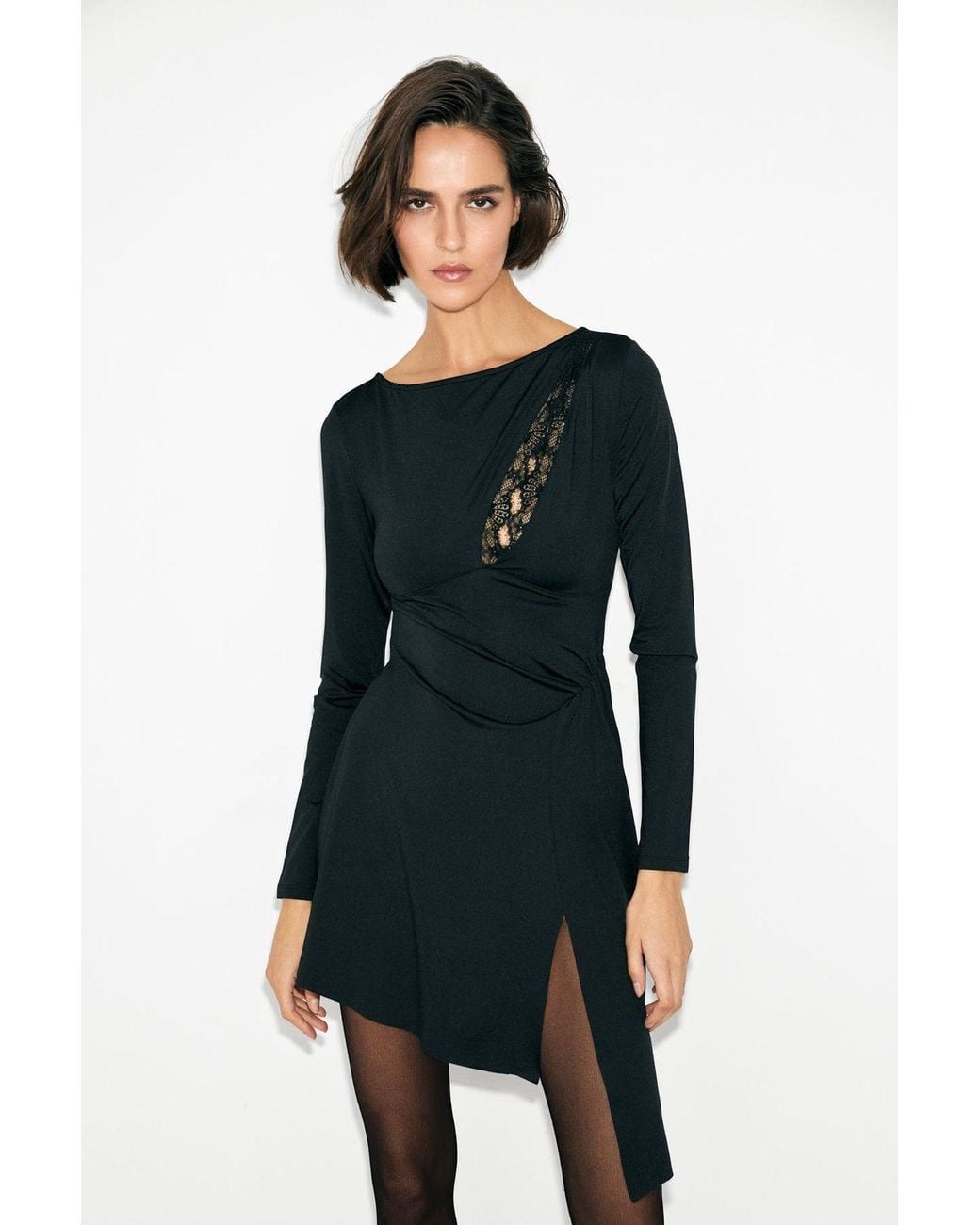 Grimelange Black Lace Fitted Mini Dress