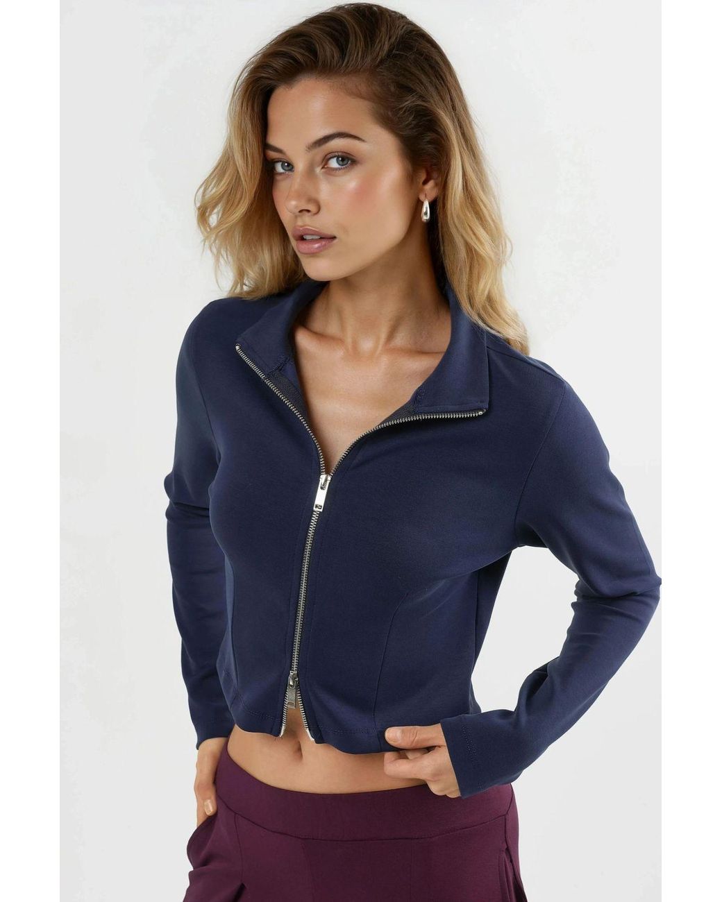 Busem Blue Fitted Knitted Jacket With Zipper Closure
