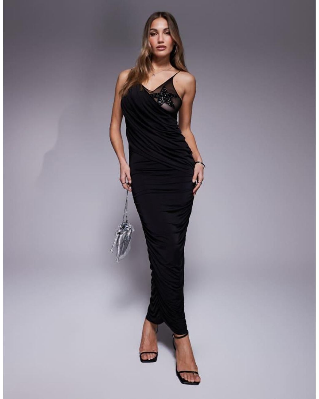 ASOS Blue Sheer Draped Embellished Star Maxi Dress