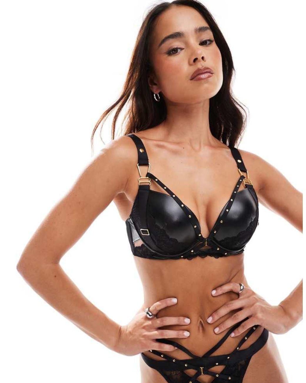 Ann Summers Black Eliminating Pu Padded Plunge Bra