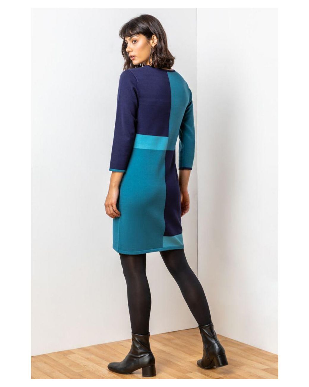 Roman Blue Colour Block Knitted Dress