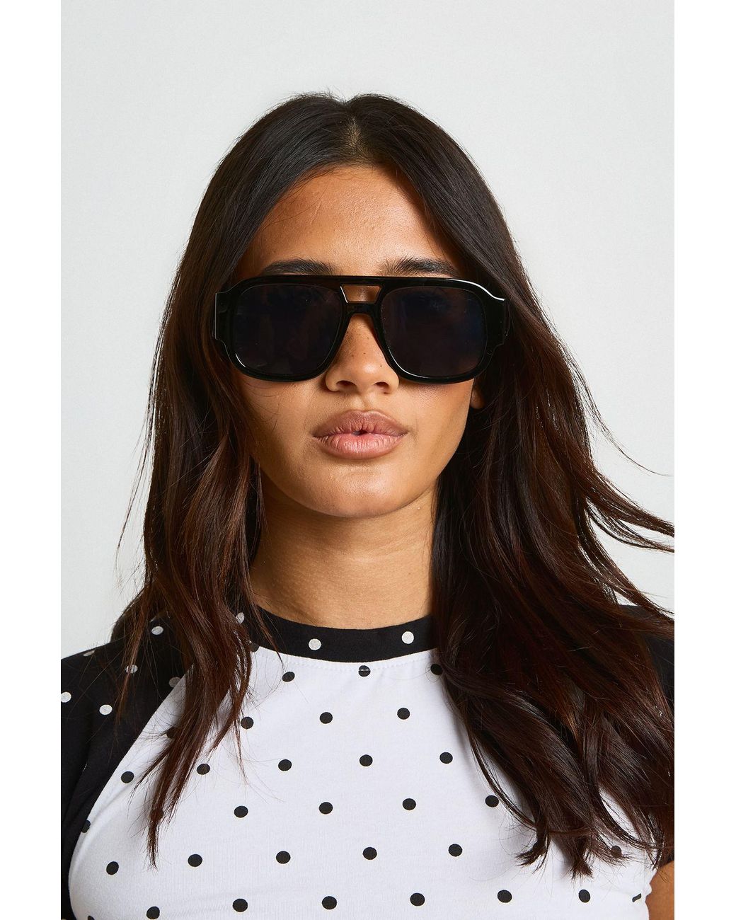 Boohoo Black Chunky Framed Aviator Sunglasses