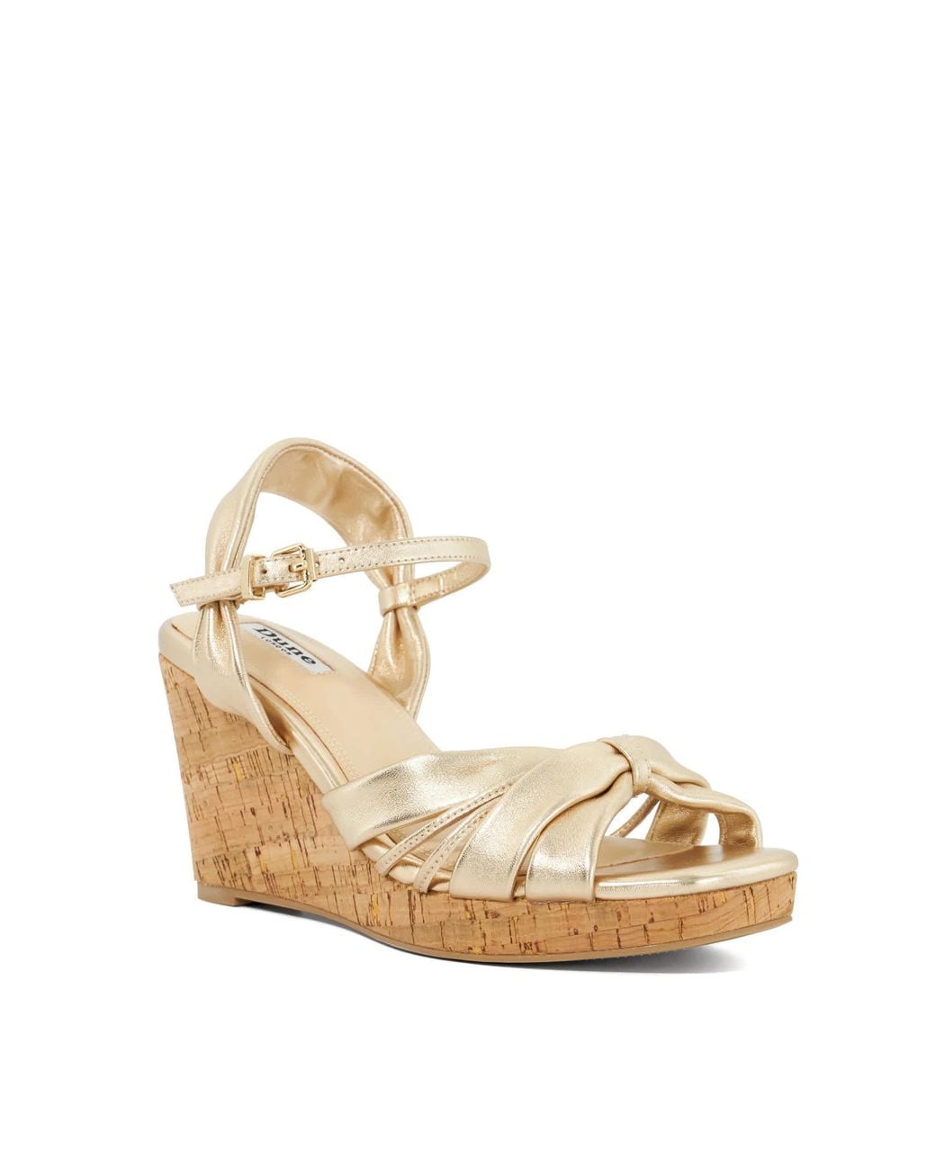 Dune Metallic Kander Cork Wedge Heel Sandals