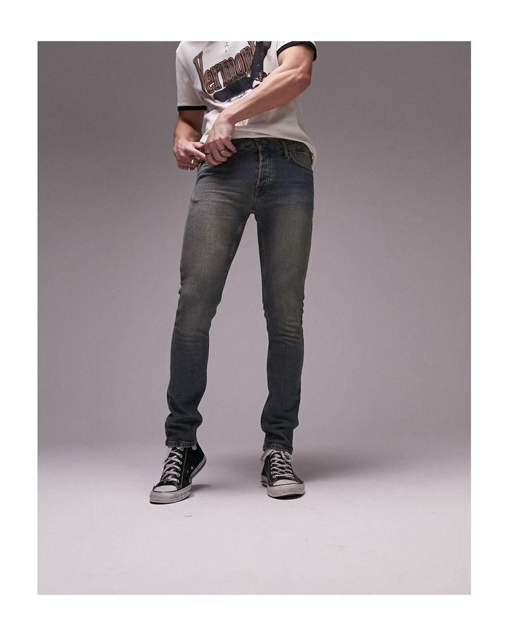 TOPMAN Stretch Skinny Jeans in Grey for Men | Lyst UK