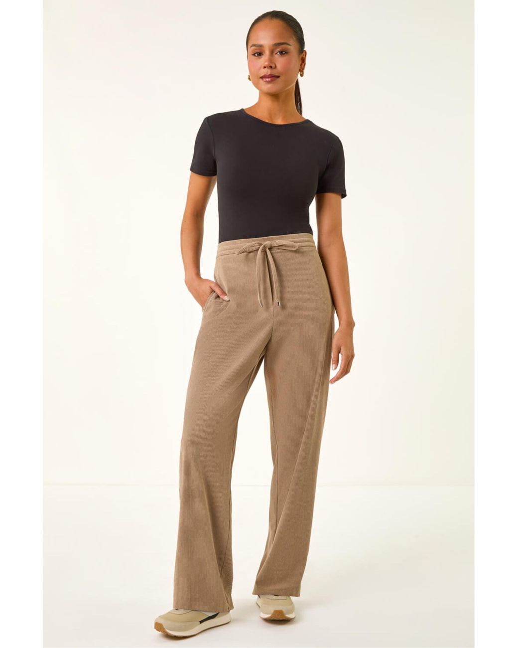 Roman Brown Petite Corduroy Drawstring Trouser