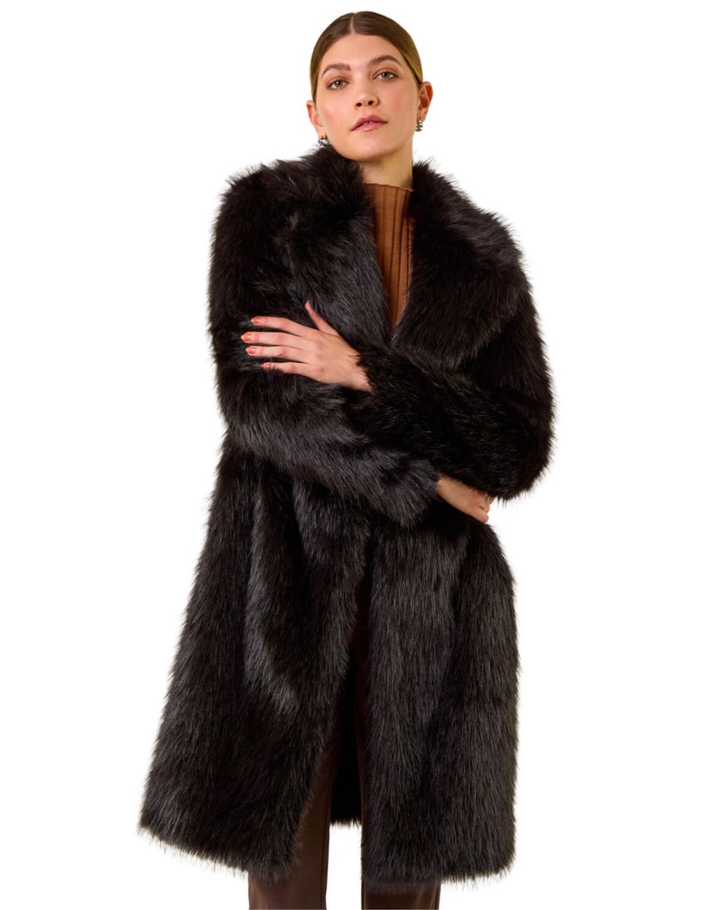 Roman Black Premium Faux Fur Coat