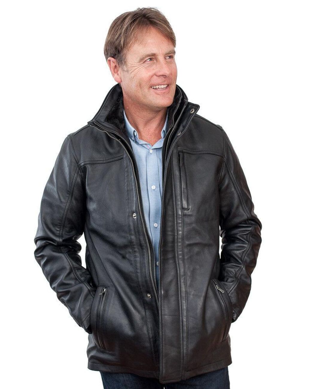 Infinity Leather Gray Warm Mid-Length Biker Jacket for men