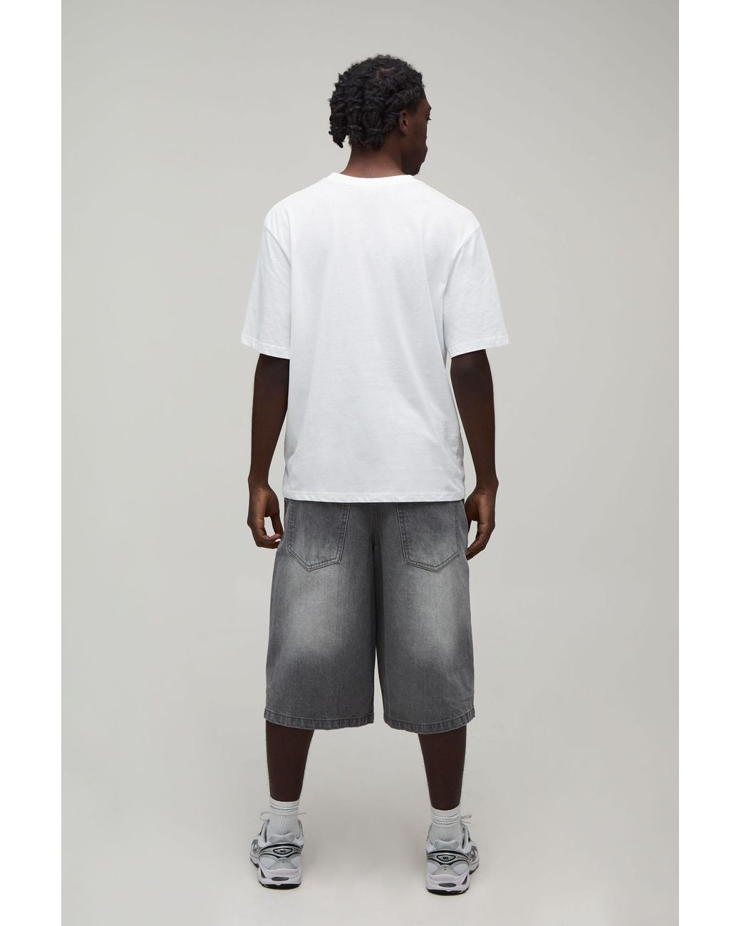 BoohooMAN Gray Longline Rigid Washed Denim Jorts for men