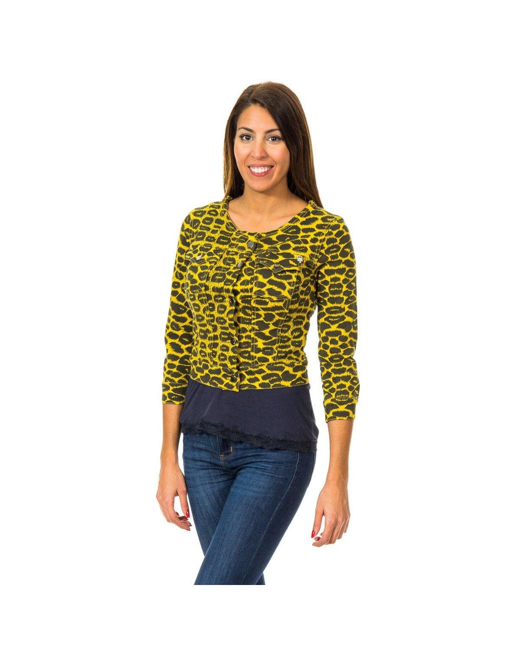 Met Green Bolero Effect Jacket With 3/4 Sleeves And Round Neck 10Dga0175